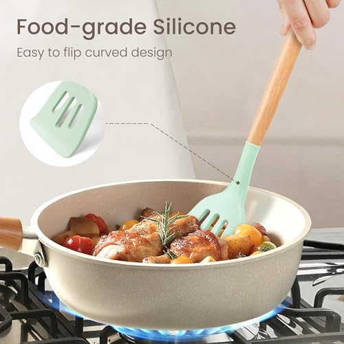 26 Piece Food Grade Silicone Kitchen Utensils Set with Wooden Handles (26 Count)