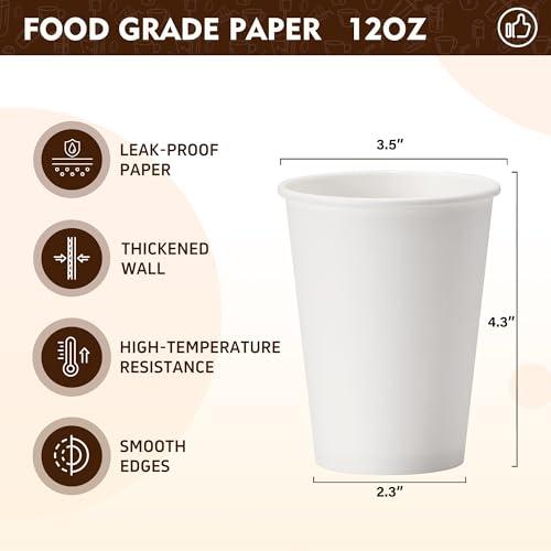 12 oz 500 Pack White Disposable Paper Coffee Cups (500 Count)