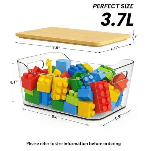 6 Pack Clear Stackable Storage Bins with Bamboo Lids (6 Count)