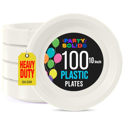 Exquisite Party Solids Sturdy Ivory Plastic Plates 10" Party Plates 100 Pcs (100 Count)