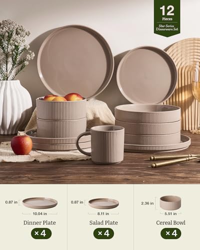Ceramic Plates and Bowls Set (12 Count)