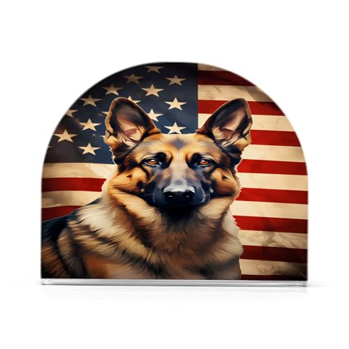 Dog German Shepherd American Flag Napkin Holder for Table Paper Napkins Holder Acrylic Tissue Dispenser Kitchen Dining Room Bathroom Party Car Decor