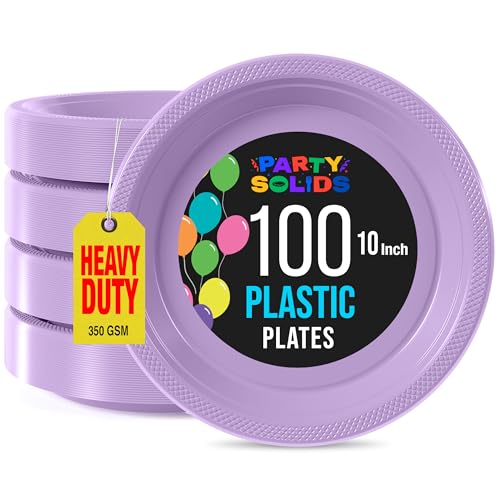 Party Solids Sturdy Lavender Plastic Plates 10" Party Plates 100 Pcs (100 Count)