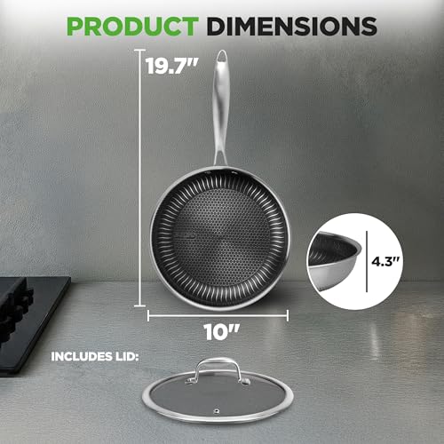 10” Non Stick Stainless Steel Frying Pan with Lid