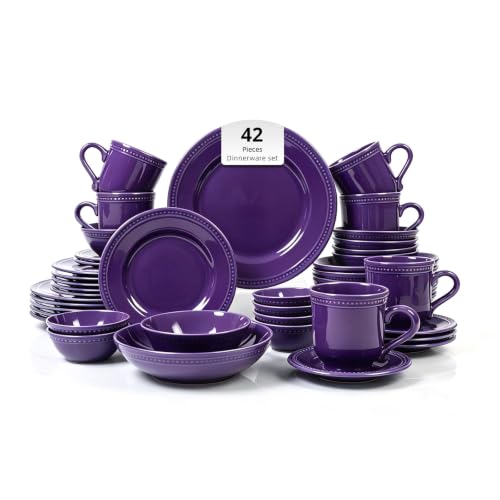 HomeVSS 42 Pc Pearl Dots Stoneware Dinnerware Set