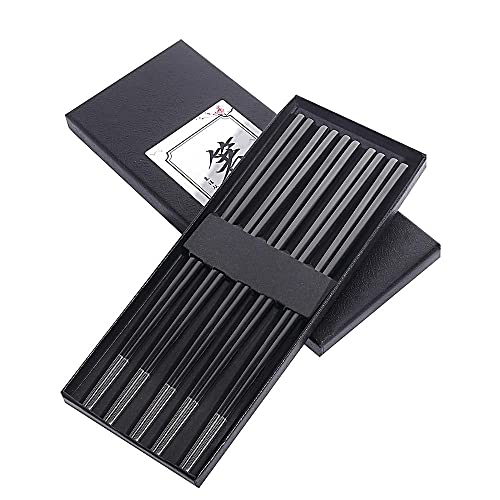 Metal Chopsticks Reusable Titanium Plated Stainless Steel Chopsticks Japanese Korean Chopsticks for Food & Cooking 9.5Inch Non