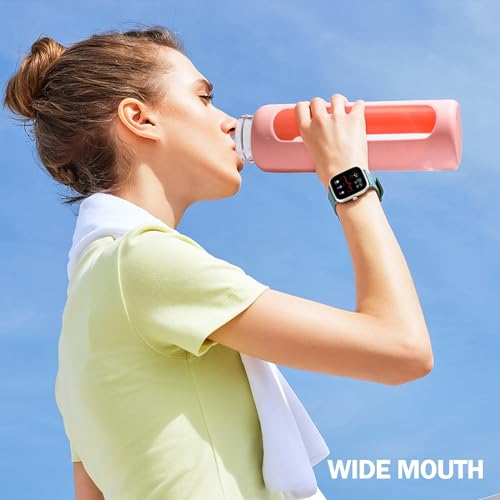 32oz Glass Water Bottle with Straw and 2 Lids