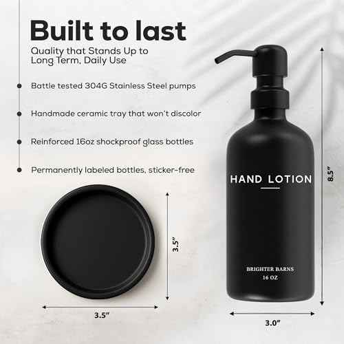 Black Glass Lotion Dispenser with Pump by Brighter Barns
