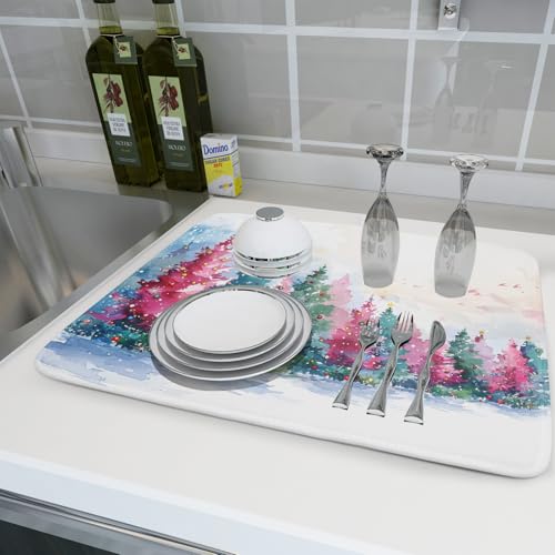 Christmas Dish Drying Mat 18 X 24 in Decorative Drainer Pad for Kitchen