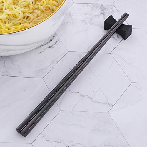 5 Pair Stainless Steel Black Metal Reusable Chinese Square Chopsticks
