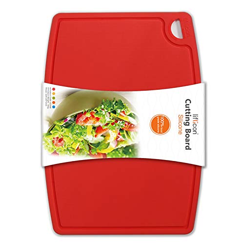 Thick Silicone Cutting Board 12.6'' x 9.1'' Juice Grooves Easy Grip Handle Dishwasher Safe