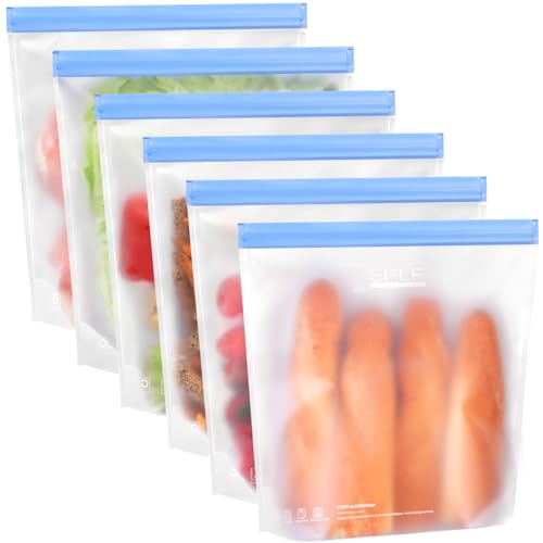 6 Pack Stand Up Reusable 2 Gallon Freezer Bags Dishwasher Safe (6 Count)