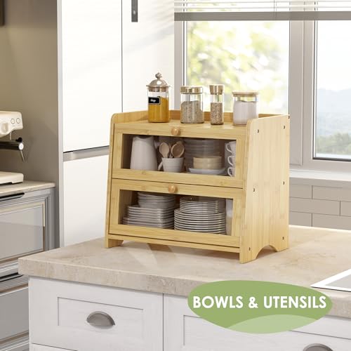 Double Layer Bread Box Container for Kitchen Countertop Homemade Bread