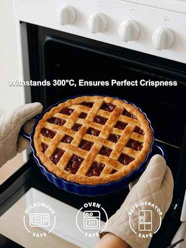 10×2in Deep Ceramic Pie Pan with Handles for Pie Quiche Tart Baking. Easy to grip