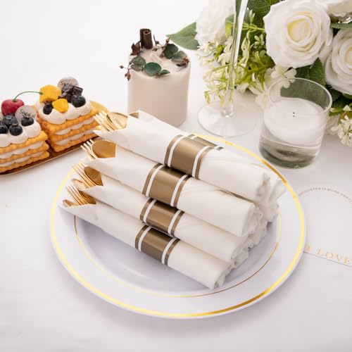 400PCS Pre Rolled Gold Plastic Silverware Set Heavy Duty for Wedding (400 Count)