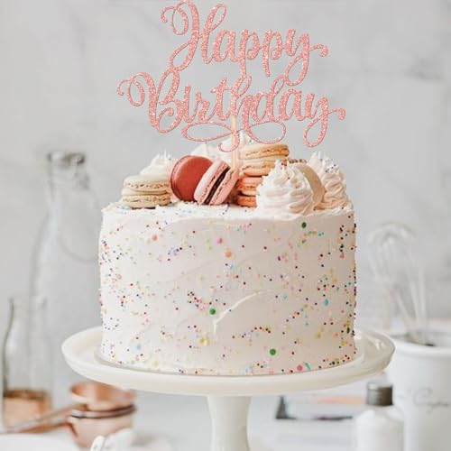 1 PCS Happy Birthday Cake Topper Glitter Happy Birthday Cake Pick for Celebrating Happy Birthday Anniversary Party Cake Decorations Supplies Rose Gold