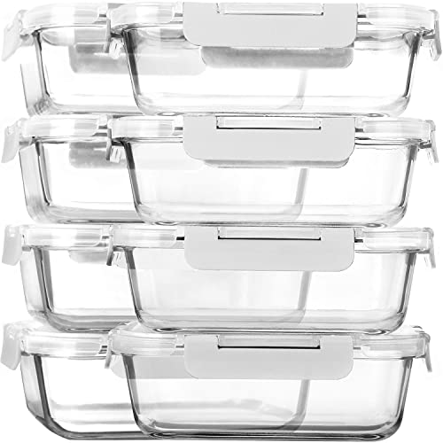 8 Pack 30 oz Glass Food Storage Containers with Lids (8 Count)