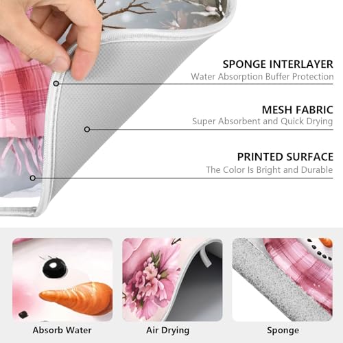 Winter Pink Snowman Dish Drying Mat for Kitchen Counter Absorbent Microfiber Christmas Large Drying Pad Dish mats for Kitchen Countertops 18 x 24 Inch