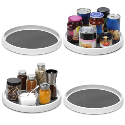 12-Inch Non-Skid Turntable Lazy Susan Organizer [4 Pack] - Spinning Rack for Cabinet Table Top, Pantry Organization Storage, Kitchen, Fridge, Vanity, Countertop, Under Sink Organizing, Spice Spinner (4 Count)