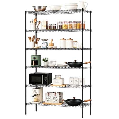16" D×42" W×72" H Wire Shelving Unit Commercial Metal Shelf with 6 Tier Adjustable Layer Rack Strong Steel for Restaurant Garage Pantry Kitchen Garage
