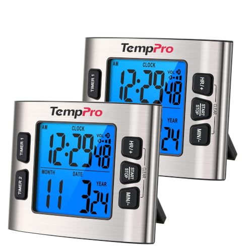 TM02 24H Kitchen Timer with Dual Digital Timers & Clock Mode