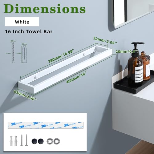 White Hand Towel Holder Towel Bar for Bathroom Wall Mounted 16 Inch