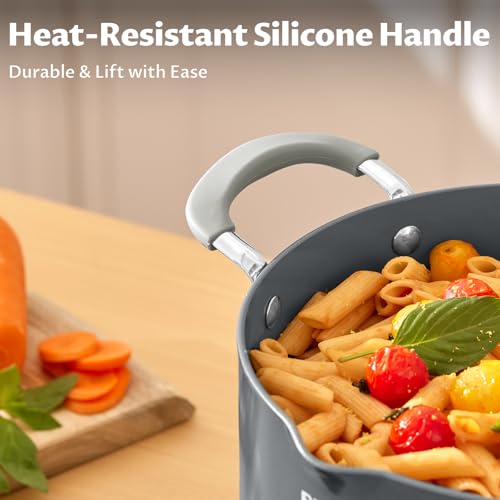 6 Quart Ceramic Non Stick Stock Pot with Strainer Lid & Pour Spout