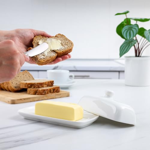 Ceramic Butter Dish with Lid For Countertop & Stainless Steel Knife