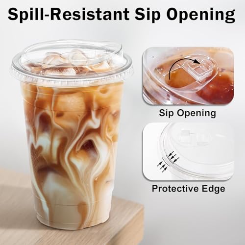 100 Pack 20 oz Clear Plastic Cups with Sip Lids (100 Count)