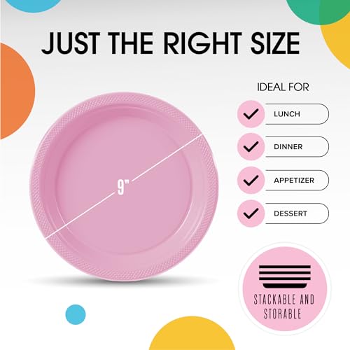 Exquisite Party Solids Sturdy Pink Plastic Plates 9" Party Plates 100 Pcs (100 Count)
