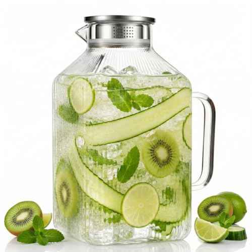 1 Gallon Glass Pitcher Thickened Square Striped Borosilicate Glass