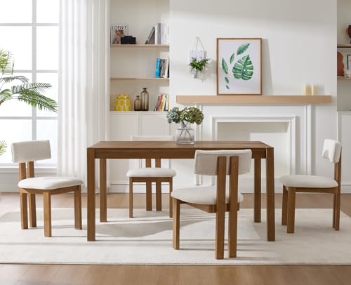 Linen Dining Chairs Set of 4 Modern Farmhouse Kitchen Chairs with Open Low Back Upholstered Wood Side Chairs for Dining Room (4 Count)