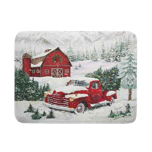 Winter Red Truck Dish Drying Mat Christmas Tree Dishes Pad 18x24 Inch Dish Drainer Rack Mats Absorbent Fast Dry Kitchen Holiday Accessories