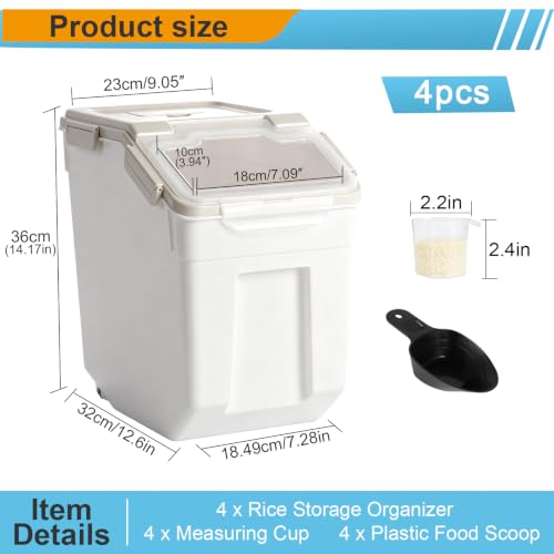 50 lb Large Food Grade Container for Rice Flour Sugar (4 Count)
