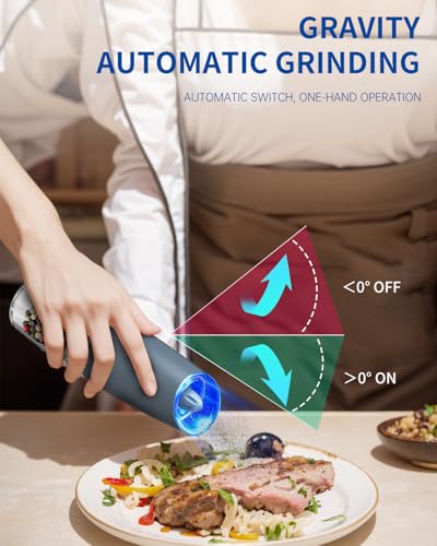 Gravity Electric Salt and Pepper Grinder Set Automatic Salt and Pepper Grinder Set with LED Light (2 Count)