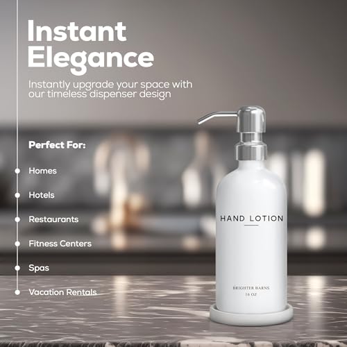 White Glass Lotion Dispenser with Pump Bathroom Set by Brighter Barns