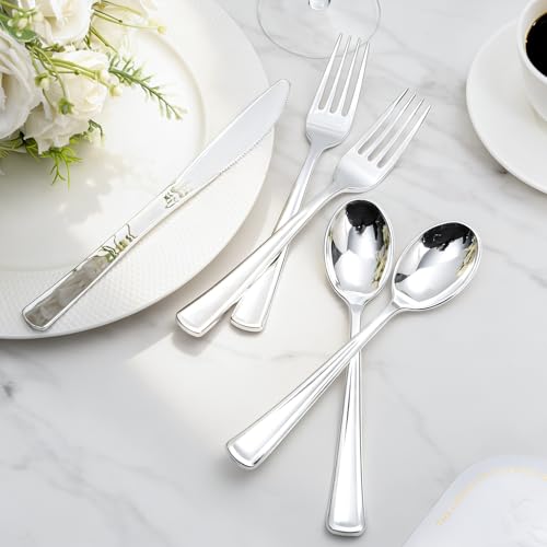 200Pcs Silver Plastic Cutlery
