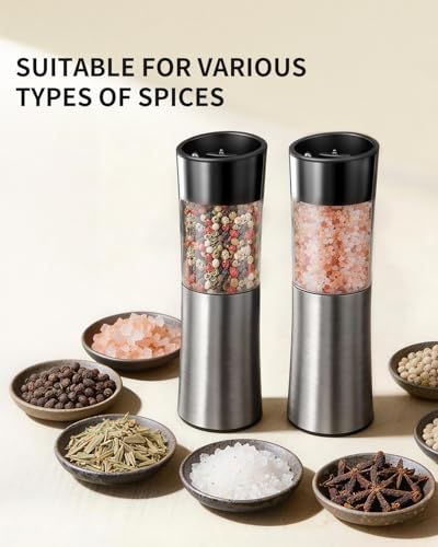 Rechargeable Gravity Electric Salt and Pepper Grinder Set Automatic Stainless Steels Salt and Pepper Mills with LED Light (2 Count)
