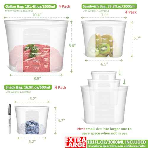 100% Silicone Reusable Storage Bag (12 Count)