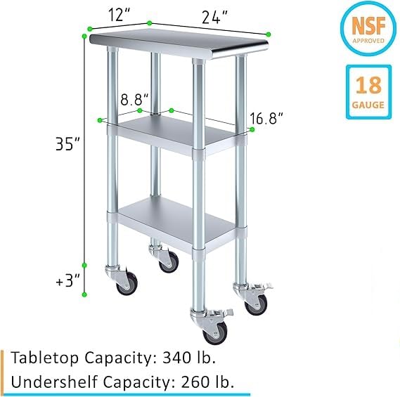 12"x24" Heavy Duty Work Table with 2 Shelves