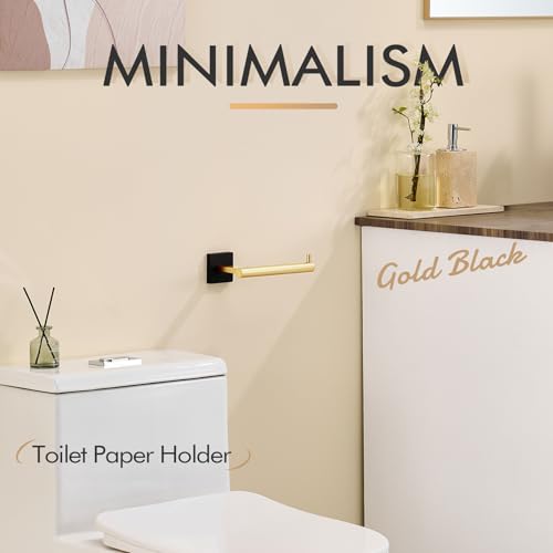 Toilet Paper Holder Black with Gold Toilet Roll Holder Hold Mega Rolls Kitchen Bathroom Tissue Paper Dispenser Stainless Steel