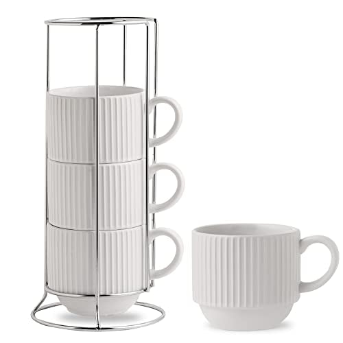 15 oz Ribbed Stackable Coffee Mug Set of 4 (4 Count)