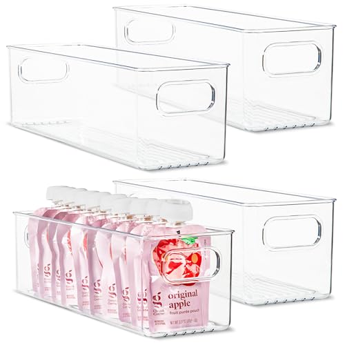 Plastic Food Storage 4 Pack Clear Container Bin with Handles for Organizing Kitchen (4 Count)