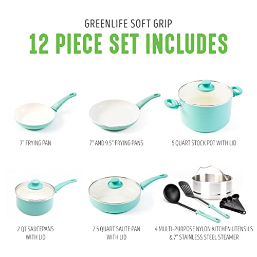Soft Grip Healthy Ceramic Nonstick 12 Piece Cookware Pots and Pans Set