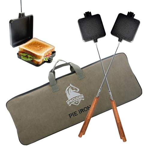 Campfire Pie Iron 4.9" Large Cast Iron Sandwich Maker for Camping 2 Pcs with Storage Bag (2 Count)