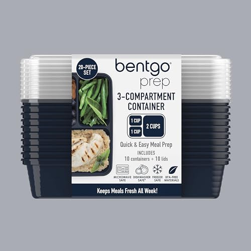 Prep 3 Compartment Meal Prep Containers with Lids (10 Count)