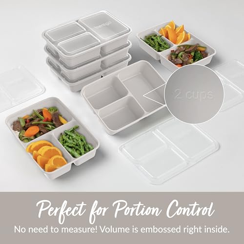 Prep 3 Compartment Meal Prep Containers with Lids (20 Count)