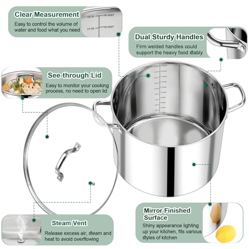 20 QT Stainless Steel Stock Pot with Lid