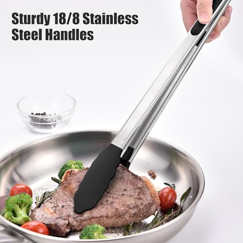 Kitchen Tongs with Silicone Tips for Cooking Serving
