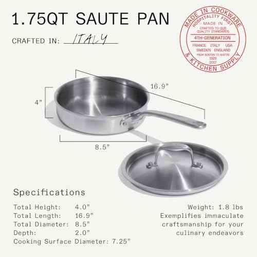 Cookware 1.75 Quart Stainless Steel Saute Pan